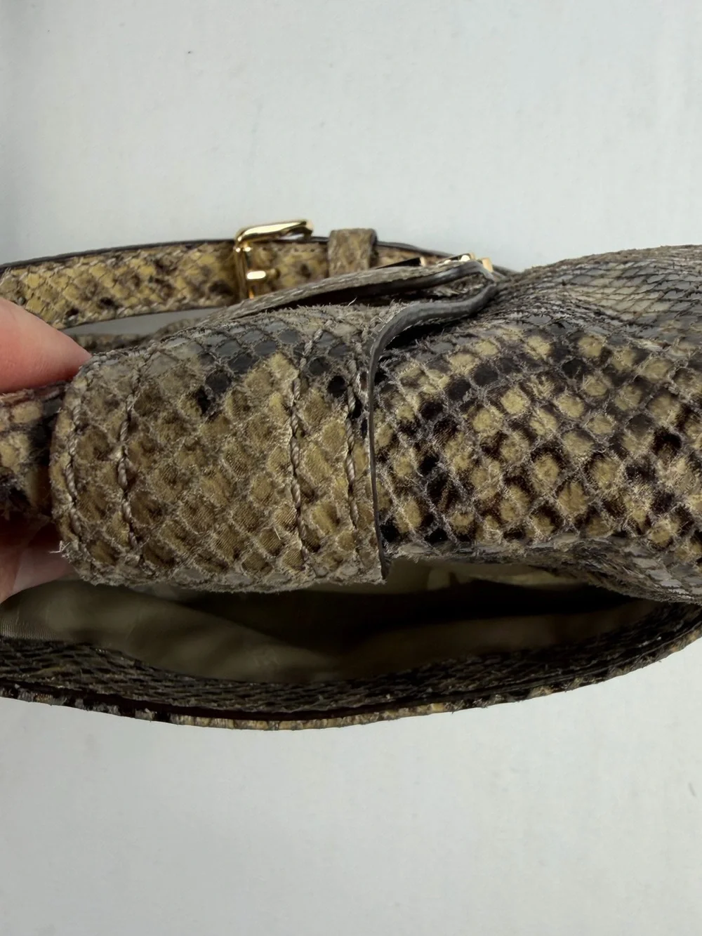 Michael Kors Snake-Print Crossbody in Beige and Brown with Gold Hardware Classy
